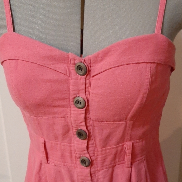 Pink Mini Spaghetti Strap Button Down Dress - Picture 4 of 7